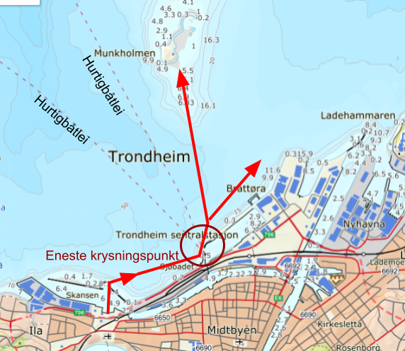 Kart rute til Munkholmen